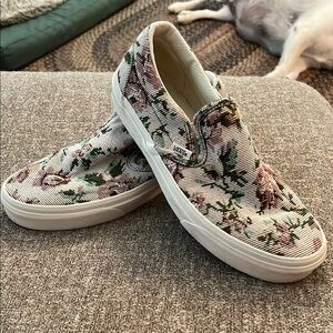 Vans Women's Floral Slip-On Sneakers - Cream and Pink